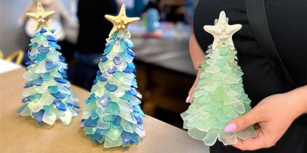 Three Sea glass Trees on a table